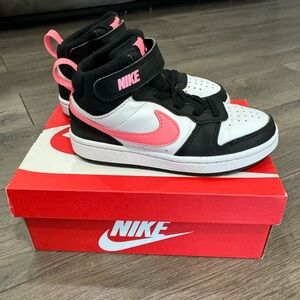 Girl Nike Court Borough Mid 2 Color-Black, White, Pink Size 12c